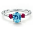 thumbnail image 3 of Gem Stone King 14K White Gold Swiss Blue Topaz and Red Created Ruby Engagement Ring for Women | 1.28 Cttw | Oval Checkerboard 7X5MM | Gemstone November Birthstone | Size 7, 3 of 6