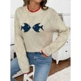 thumbnail image 6 of Women'S Retro Fish Fall Sweater Long Sleeve Knitted Pullover Tops Apricot Color M, 6 of 10