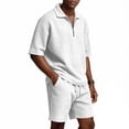 thumbnail image 4 of JAJAHO Mens Short Set Summer 2 Piece Outfits Waffle Short Sleeve Quarter Zip Collared Loose Fit T Shirt Comfortable Drawstring Shorts Jogging Suit Stylish Outfit, 4 of 9