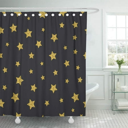 Christmas Bath Confetti KSADK Baby Stars Black with Gold Abstract Birthday Bright Celebration Christmas Confetti Shower Curtain Bath Curtain 66x72 inch ()