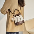 thumbnail image 2 of Women's Bucket Color-Block Genuine Leather Shoulder Bag, Off-White, Brown, 2 of 6