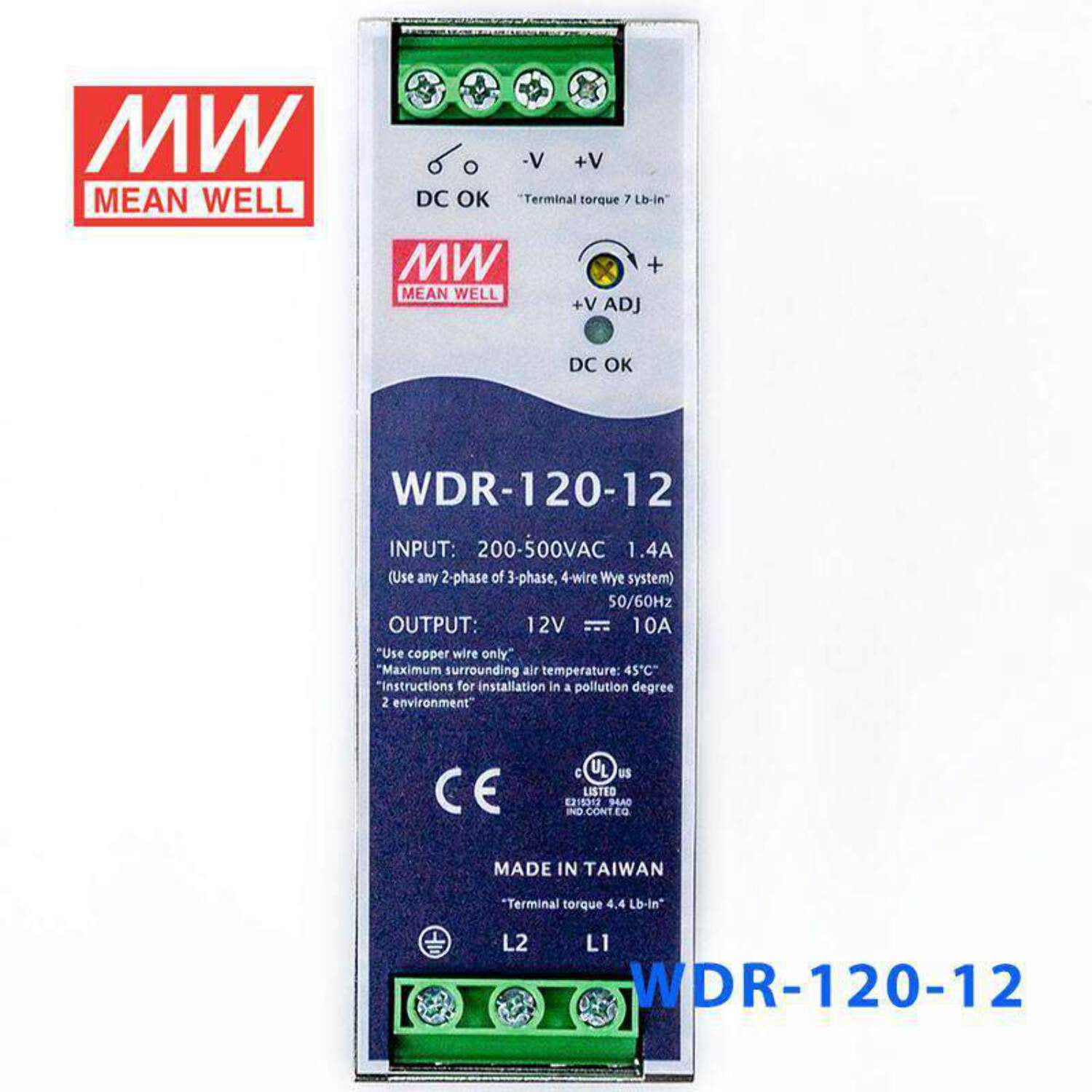 Mean Well WDR-120-12 Single Output Industrial Power Supply 120W 12V - DIN Rail