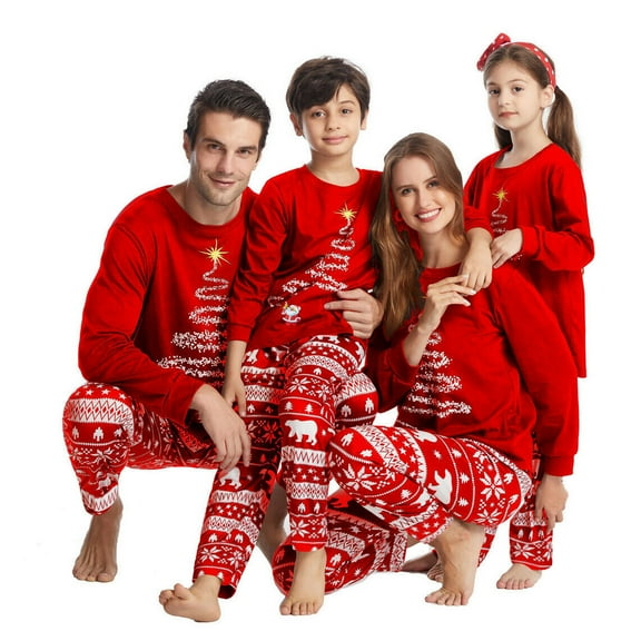 GRNSHTS Matching Family Christmas Pajamas Set Printed Long Sleeve Tops Pants Sleepwear Adults Kids 2-Piece Set (Red,Dad L)
