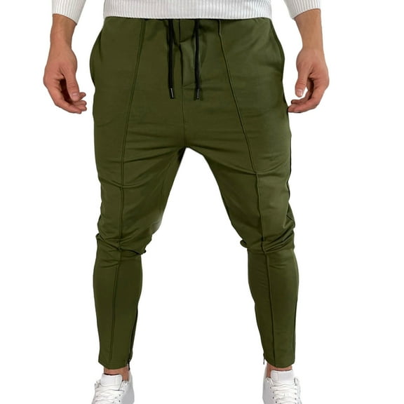 OSOLU Solid Color Men's Zipper Casual Thin Sports Sweatpants Breathable No Elasticity Trousers Pockets Pants Everyday Comfort Versatile Bottoms
