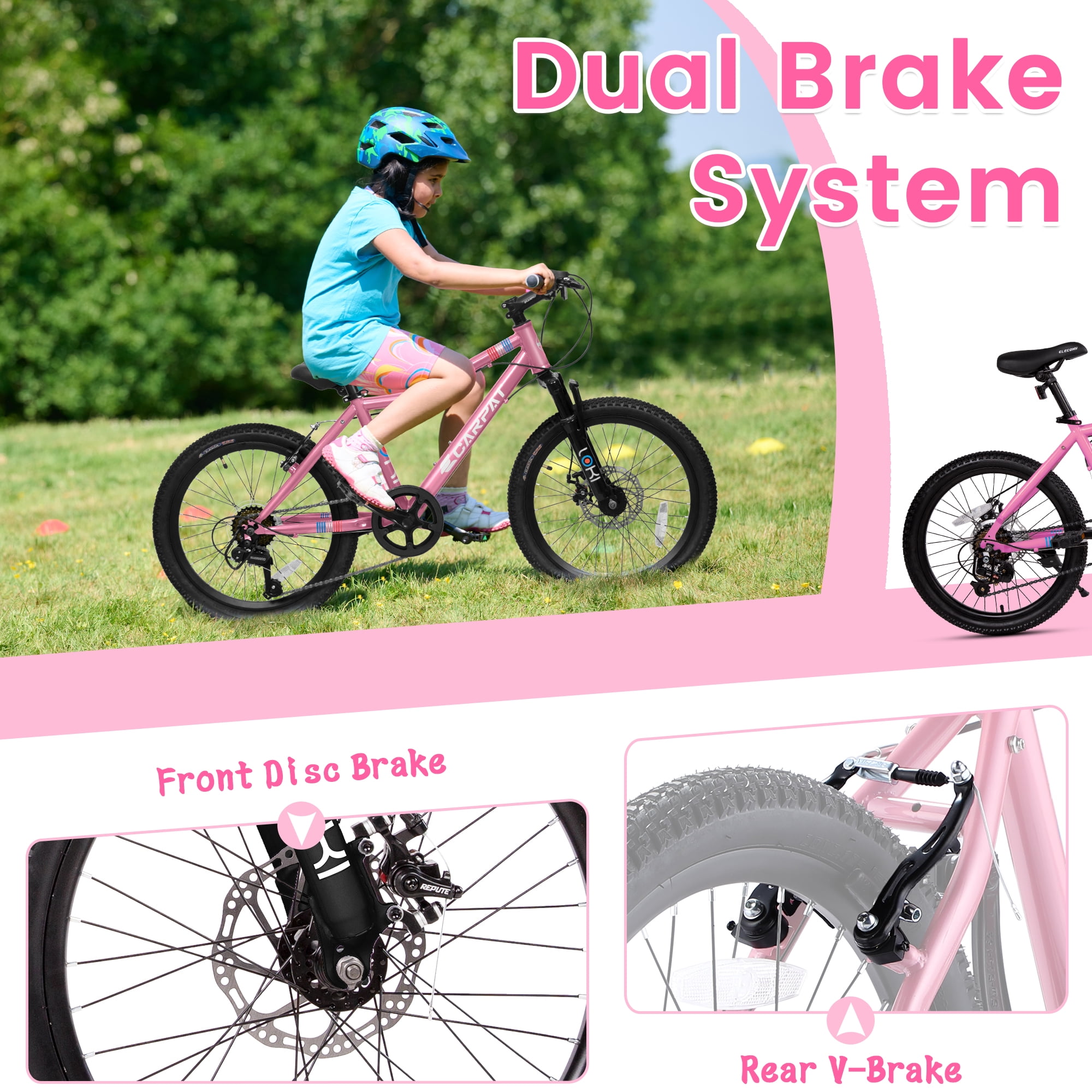 20 inch Mountain Bike For Boys Girls, 7 Speed Kids' MTB Summer Travel Birthday Gifts Children Bicycles