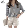 thumbnail image 1 of Sonducket Camisa a rayas Mujer Blusa de verano Cuello Suelta Top casual Prendas para la parte del cuerpo Azul claro 3XL, 1 of 8