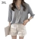 thumbnail image 1 of Sonducket Camisa a rayas Mujer Blusa de verano Cuello Suelta Top casual Prendas para la parte del cuerpo Azul claro 3XL, 1 of 8