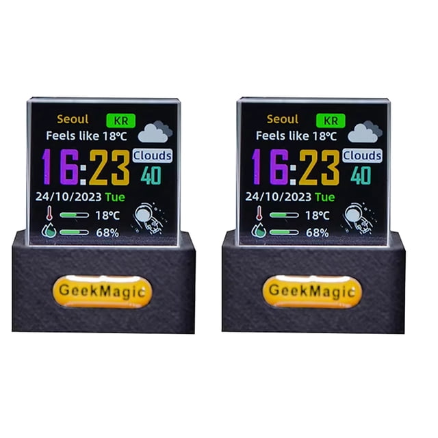 2X Crystal Cube Pantalla de Fotos Estación Meteorológica Inteligente de Escritorio Holográfica Reloj Digital con Álbum de Animaciones GIF