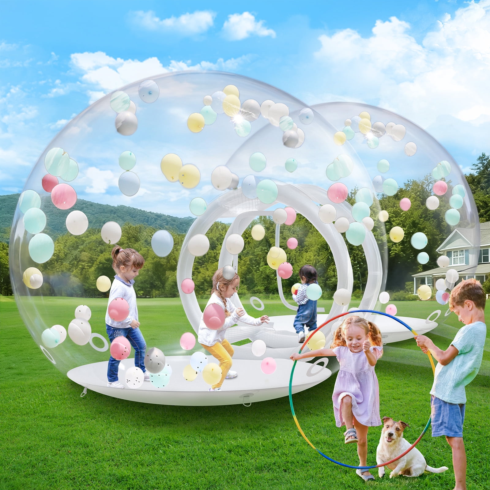 Vakiorn Double Inflatable Bubble House Dual Dome with 750W and 550W Air Blowers and Pump for Birthday Wedding Christmas Party