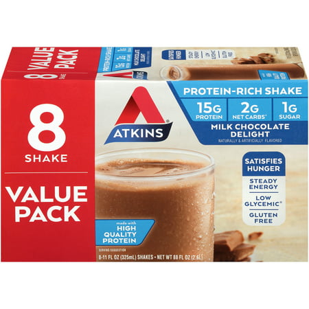 Atkins Milk Chocolate Delight Shake, 11 fl oz, 8-pack (Ready to (Best Protein Drinks For Bariatric Patients)