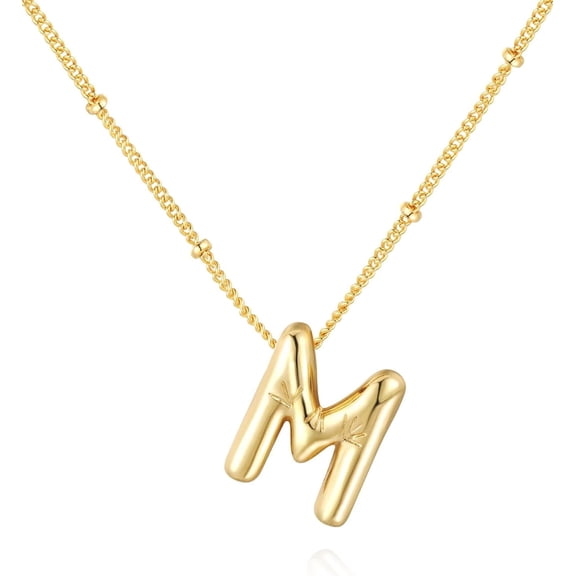 Gold Bubble Letter Necklace For Women,14K Gold Plated Balloon Initial Necklace Dainty Charm Necklaces Puffy Alphabet Name Personalized A-Z Letter Pendant Jewelry For Mom[o2692]