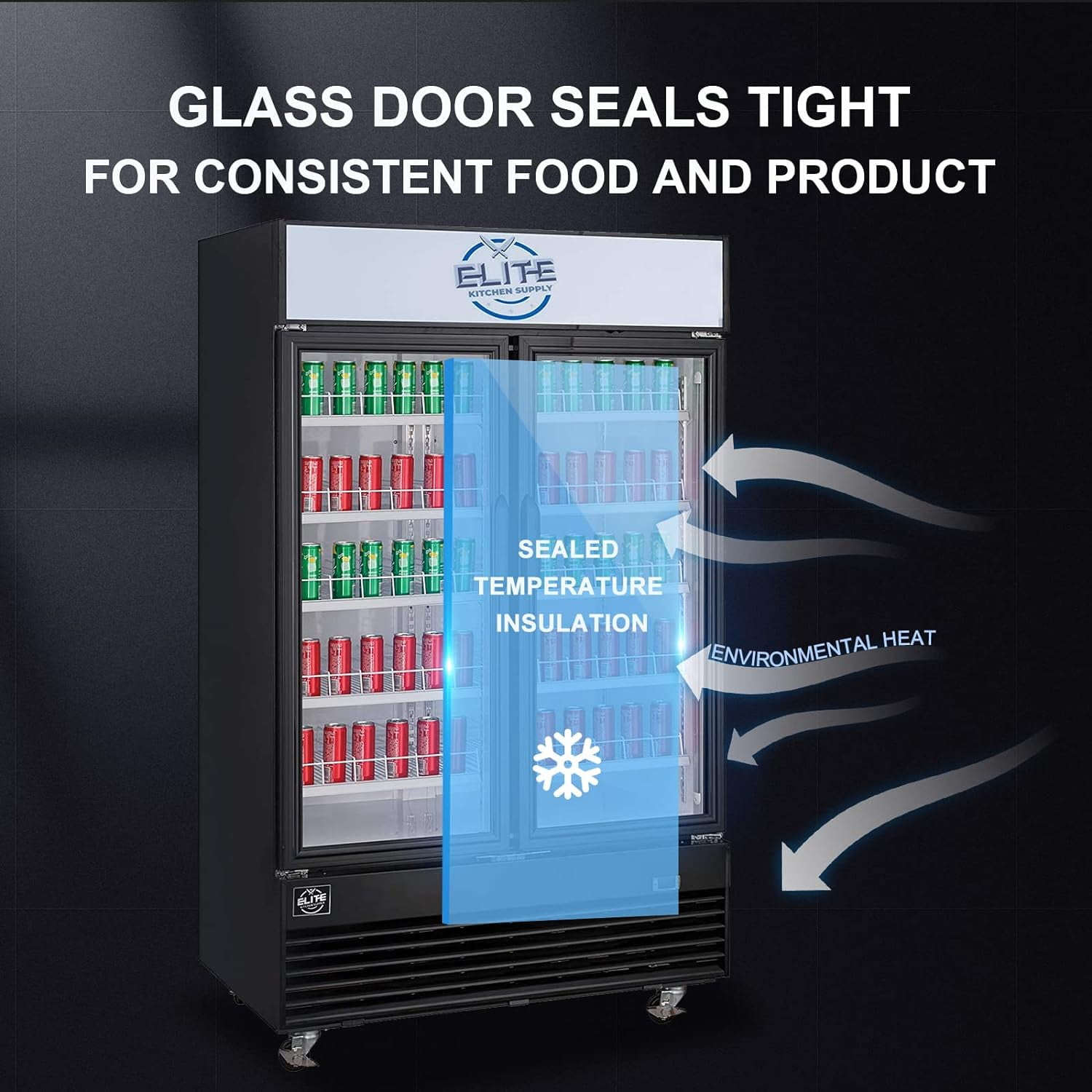 NSF 48 in. 2-Glass Doors Commercial Refrigerator, 35 Cu. Ft. Display Refrigerator, Black