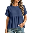 thumbnail image 2 of Dxzfnsa Short Sleeve Shirts for Women Casual Spring Summer Tops Ribbed Knit Striped Womens Tops Crewneck Loose Fit T Shirts S-2XL, 2 of 6