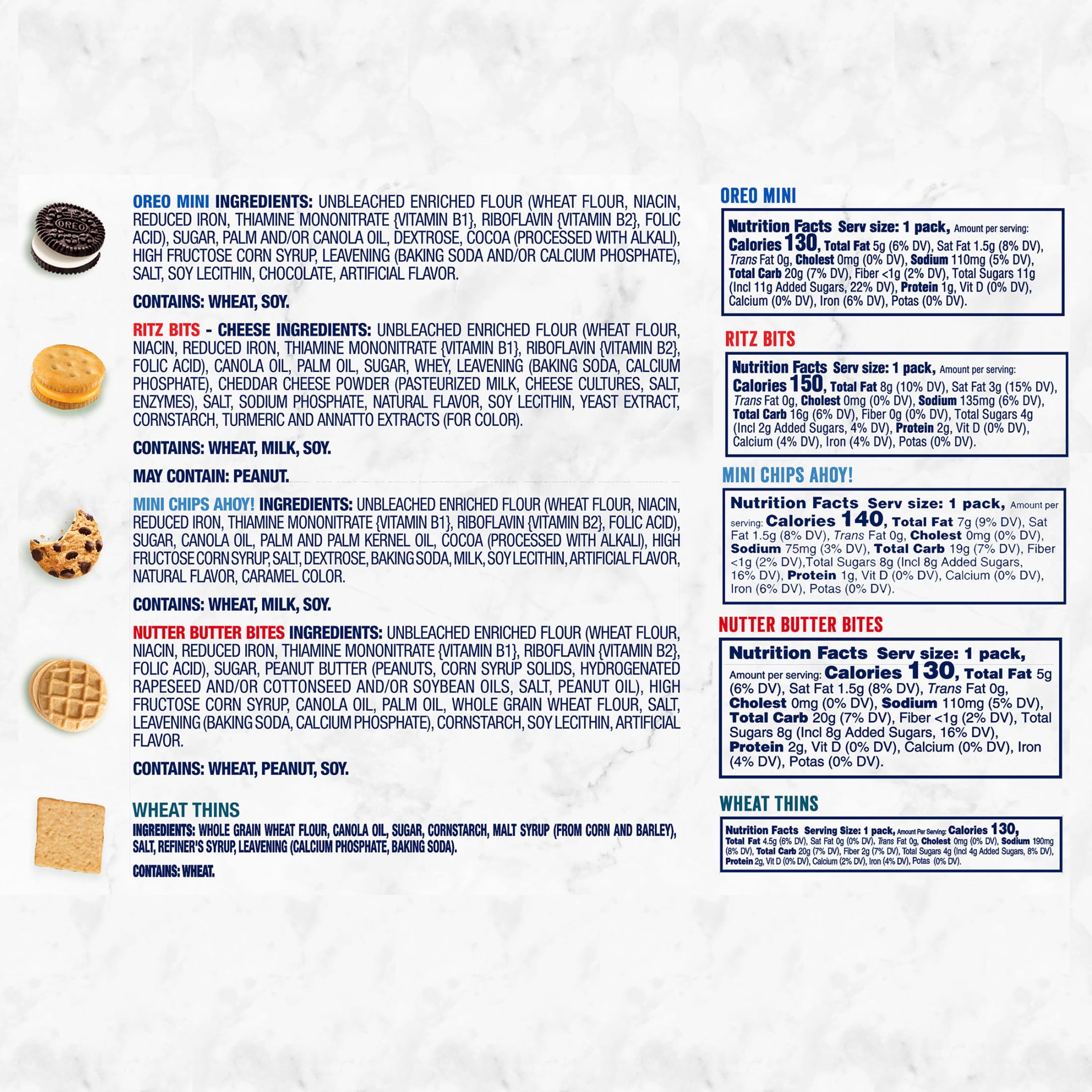 OREO, CHIPS AHOY!, Nutter Butter, RITZ & Wheat Thins Cookie & Cracker Variety Pack, 50 Snack Packs