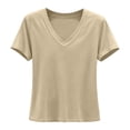 thumbnail image 4 of Womens Workout Tops Boxy Crop Cap Sleeve V Neck Basic Oversized Tshirts for Women Beige L, 4 of 4