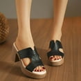 thumbnail image 6 of Summer Women's Sandals Casual Daily Shoes Chunky Heels Open Toe Slip-On High Heels Slippers for Women Beach Fashion Black 6, 6 of 8