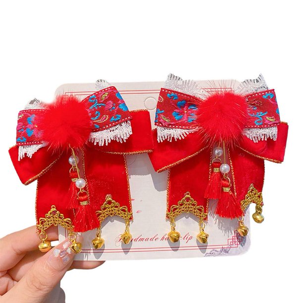 EZLIFE Accesorio con pinzas de mariposa rojas de estilo chino antiguo para Hanfu infantil (щ N0S0