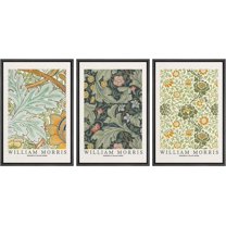 PixonSign Framed Canvas Print Wall Art Set William Morris Flower Tapestry Posters Nature Wilderness Illustrations Modern Art Decorative Floral Botanical Minimal Calm for Bedroom - 16"x24"x3 Black