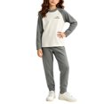 thumbnail image 7 of YUANxueke Girls 2-Piece Fleece Outfit Sets Color Block Long Sleeve Crewneck Top & Cuffed Pant Casual Thermal Loungewear, 7 of 7