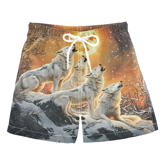 joogoo Boy Swim Trunks Wolf at Sunset Bathing Beach Board Shorts Medium