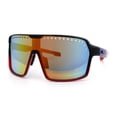 thumbnail image 5 of Xloop Mens Large Shield USA American Flag Print MTB Rectangle Sunglasses Black Red - Orange Mirror, 5 of 8