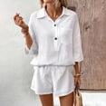thumbnail image 2 of Women's 2 Piece Linen Short Set V Neck 3/4 Sleeve Oversized Beach Vacation, 2 of 8