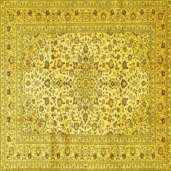 Ahgly Company Machine Washable Indoor Square Persian Yellow Traditional Area Rugs, 7' Square