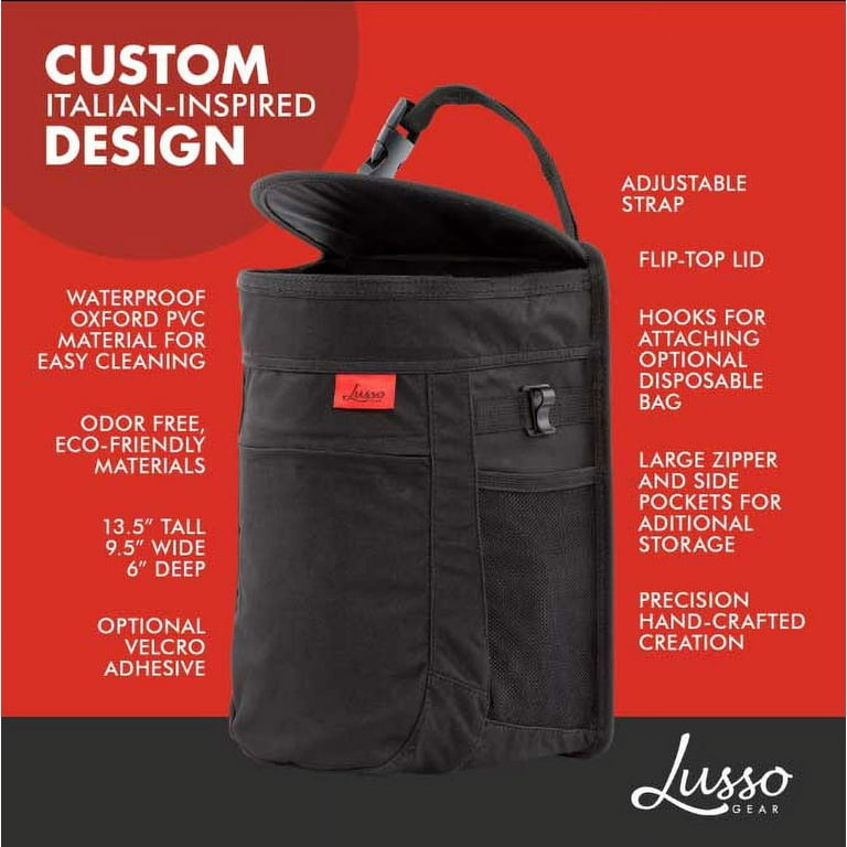 Lusso Gear 2.5 Gal Car Trash Can, Leakproof Vinyl Hanging Bin with