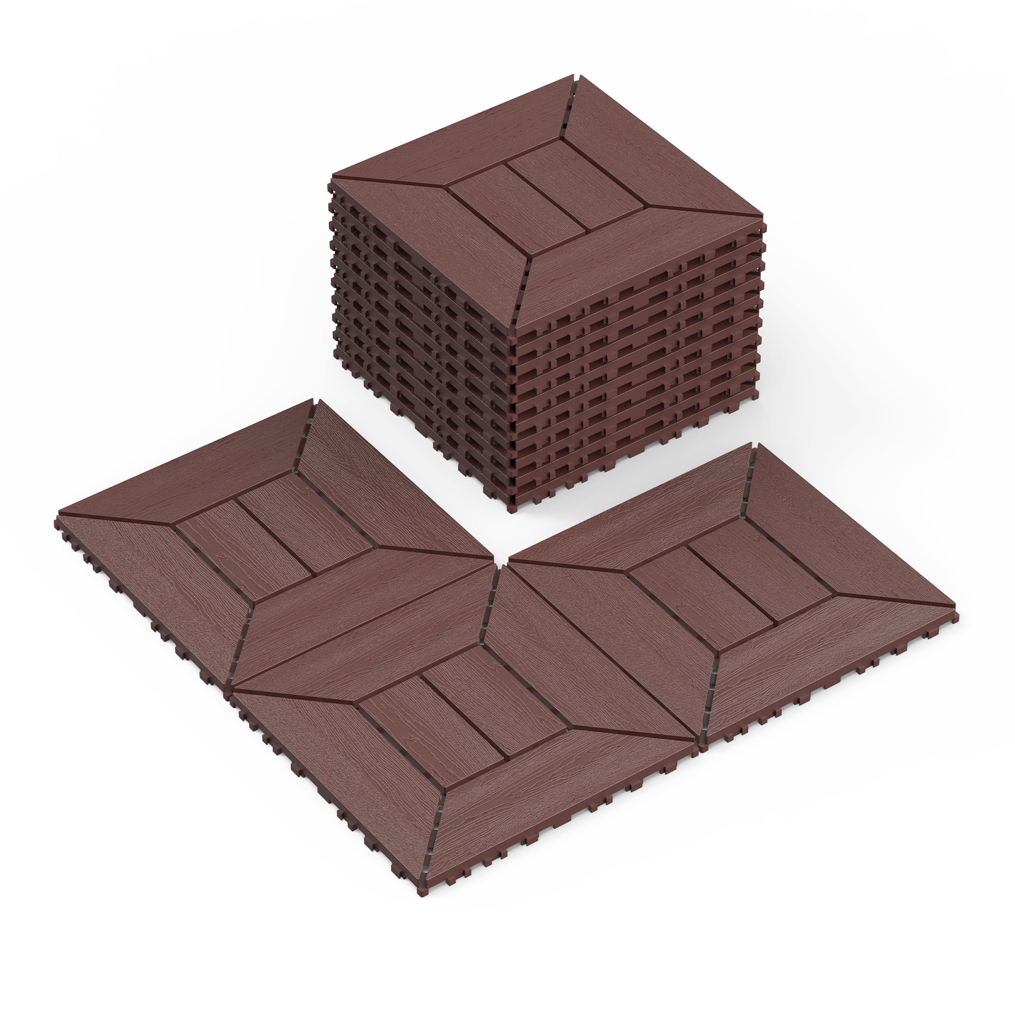 12 Inch Balcony Deck Tiles 44 Pieces Brown DIY Interlocking Floor Tiles PP Indoor Outdoor Patio Tiles for Poolside Balcony Backyard Easy Quick Installation