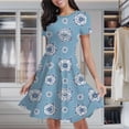 thumbnail image 2 of Blue Floral Pattern Women's Classic Swing Skater Dress Casual Work Party Cocktail Dresses, 2 of 6