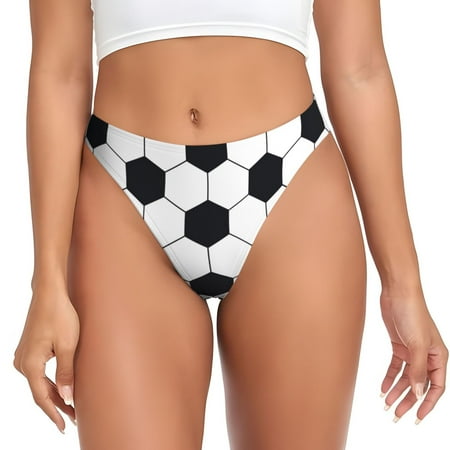 Zeuib Soccer Ball Print Seamless Women Underwear Thongs High Waisted No Show Ladies Panties Breathable Comfortable Brief Hi Rise Undies-Small