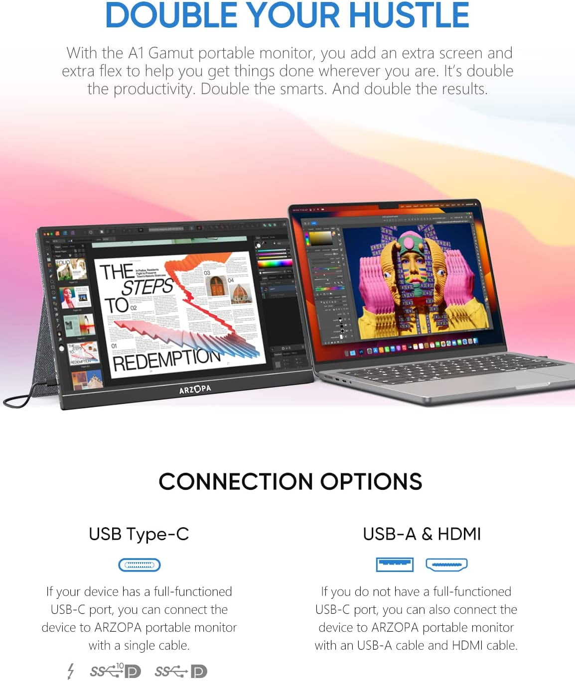 Arzopa 15.6'' FHD 1080P Gaming Portable Monitor for Travel with