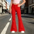 thumbnail image 2 of CUZIBR Girls Flared Pants High Waist Solid Color Classic Bell Bottom Stretch Casual Streetwear Trousers With Front Pockets For Kids Back To School Fashion Bottoms,Red,5-6 Years, 2 of 6