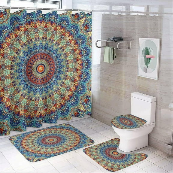 Bathroom Set with Shower Curtain Sets and Rug, Wood and Leaves Pattern Printed on Bathroom Rugs and Shower Curtain Sets, Designed for Farmhouse Boho Contemporary Bathrooms, 72 x 72 inches