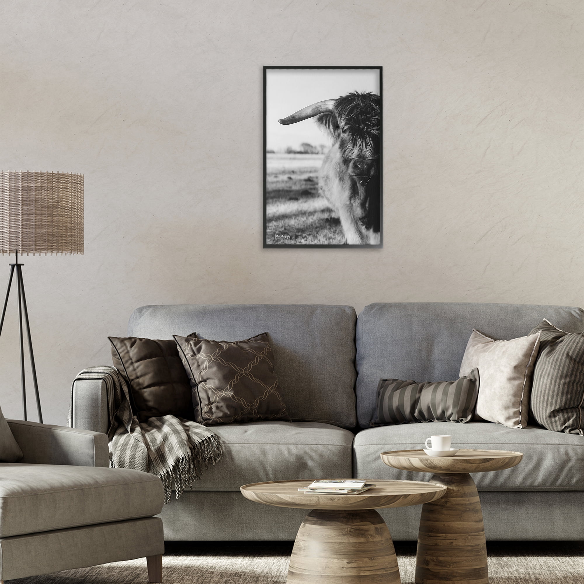 Stupell Industries Baby Cattle in Monochrome Black Framed Giclee Art, design by Dakota Diener