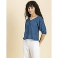 thumbnail image 5 of MoomayaWomens PrintedV-Neck Viscose Top,Puff Sleeves, Lightweight, Chic Summer Blouse Top, 5 of 8