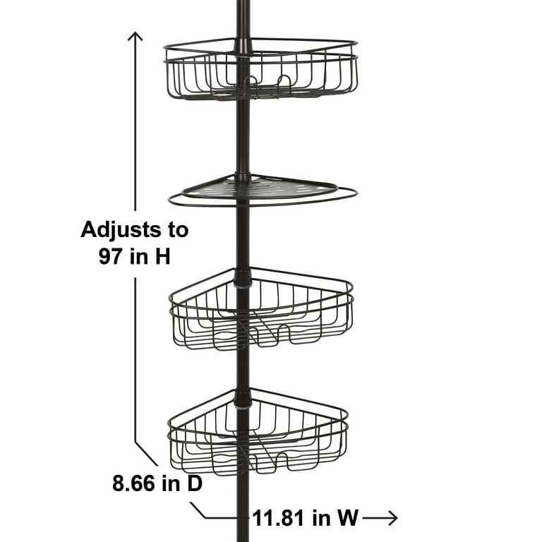 Zenna Home Tension Pole Shower Caddy, 4 Shelves, Adjustable, 60 to 97 Inch,  White