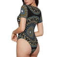 thumbnail image 3 of KLL Women 's Crew Neck Bodysuit Jumpsuits Dot Mandala Print Short onesies Stretch T Shirts, 3 of 7