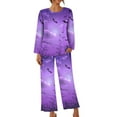 thumbnail image 6 of SwiftWear Halloween Pjs Women Bat Printing Round Neck Long Sleeved Shirts Long Pants Set Sleepwear Comfy Homewear Purple M, 6 of 6