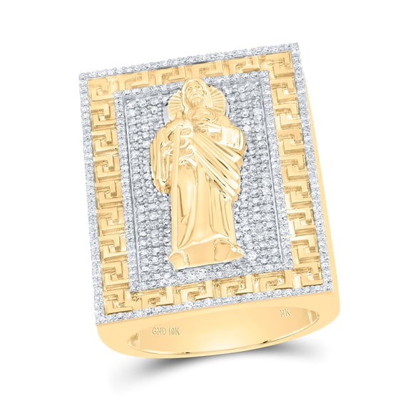 10kt Yellow Gold 1 5/8 Cttw Diamond St.jude Mens Ring, Men Size: 8-12