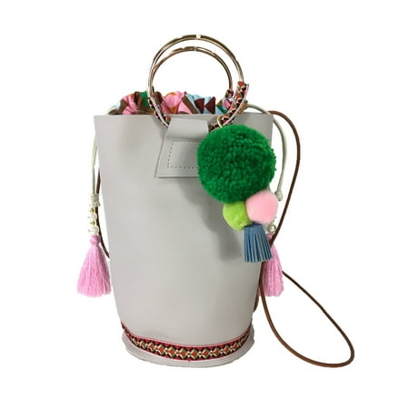 Small Pouchette - Fashion Culture Emmie Vegan Leather Embroidered Pouchette Bucket Bag, Grey Multi