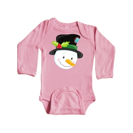 

Inktastic Snowman With Hat Carrot Nose White Snowman Gift Baby Boy or Baby Girl Long Sleeve Bodysuit
