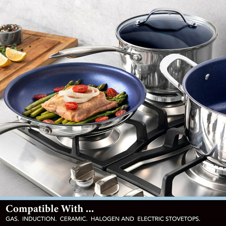 Granite Stone Blue 5 Piece Cookware Set, Ultra Non-Stick, Dishwasher Safe,  Oven Safe 