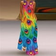thumbnail image 2 of NEW Ladies Elegant Party Retro Peacock Feather 3D Long Dress Summer Ladies Fashion Printed Flowers Sleeveless Casual Dress, 2 of 6
