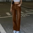 thumbnail image 4 of XFLWAM Faux Leather Pants for Women High Waist Button Straight Leg Pants Casual Loose Stretch PU Wide Leg Trousers with Pockets, 4 of 9