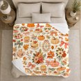 thumbnail image 5 of Autumn Harvest Pumpkin Leaf Watercolor, Playful Food Art Scene, Warm Flannel Blanket for Living Room and Reading Nook, Art Lovers Thanksgiving Gift, Playful Home Decor, 5 of 9