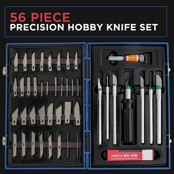 DASAW-® Deluxe Cutting Knife SET with Case Similar to Exacto - 56 Piece Precision Hobby Knife Set