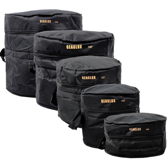 Gearlux 5-Piece Drum Bag Set with 10mm Padding for 10" Tom, 12" Tom, 14" Tom, 14" Snare, and 20" Bass Drum