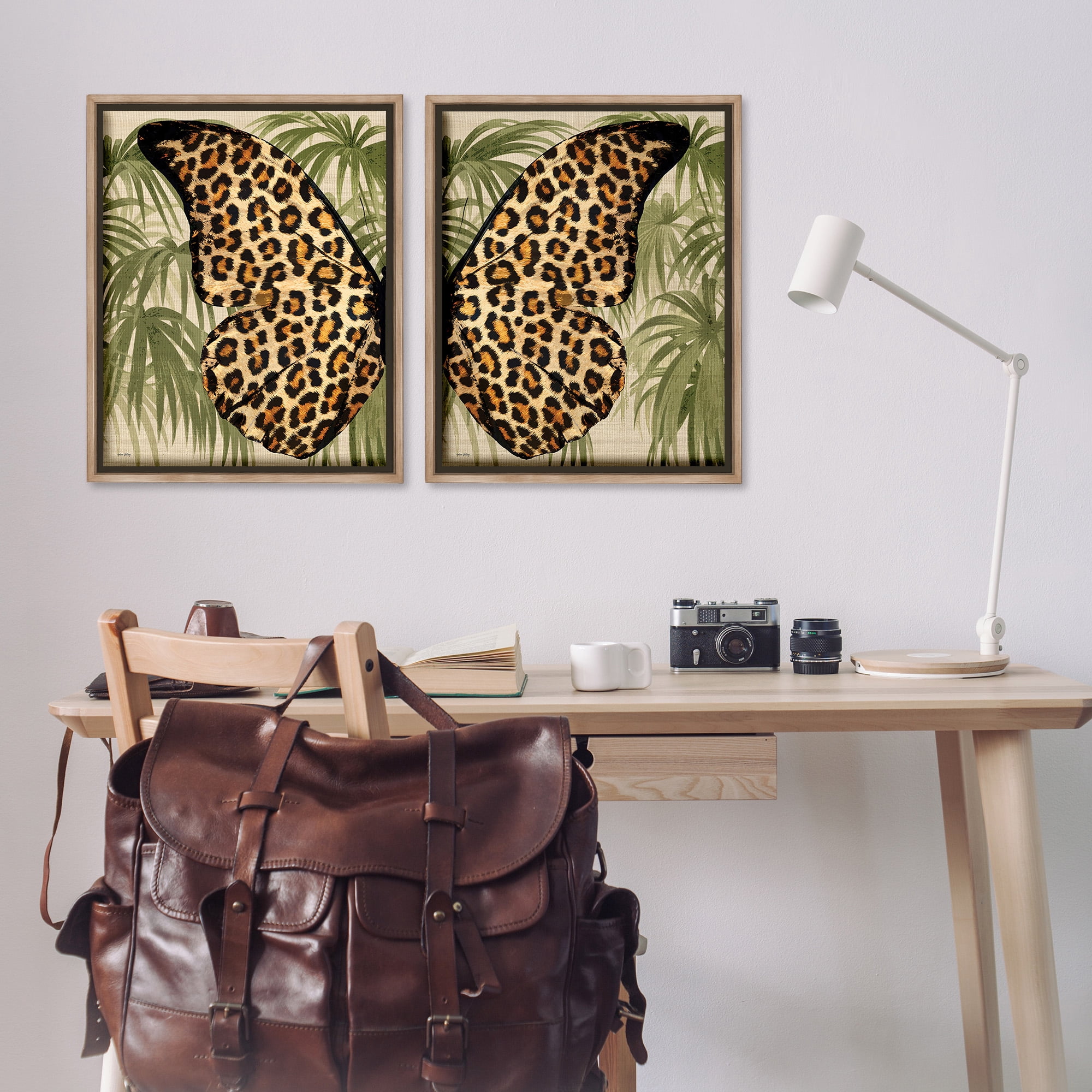 Stupell Industries Cheetah Butterfly Wings Animals & Insects Painting Brown Floater Framed Canvas Art Print Wall Art, 25 x 31, Set of 2