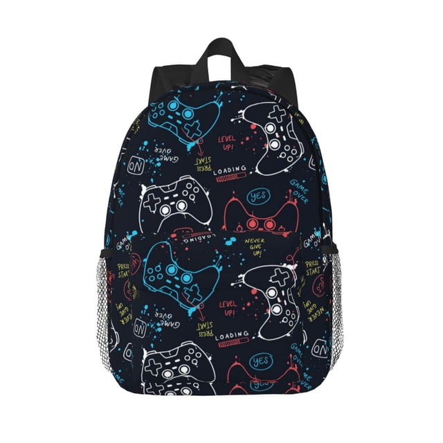 Xecao Joystick Gamepad Pattern Backpack for Students Lightweight School Bag with Water-Resistant Fabric Ergonomic Straps for Travel or Daily Use